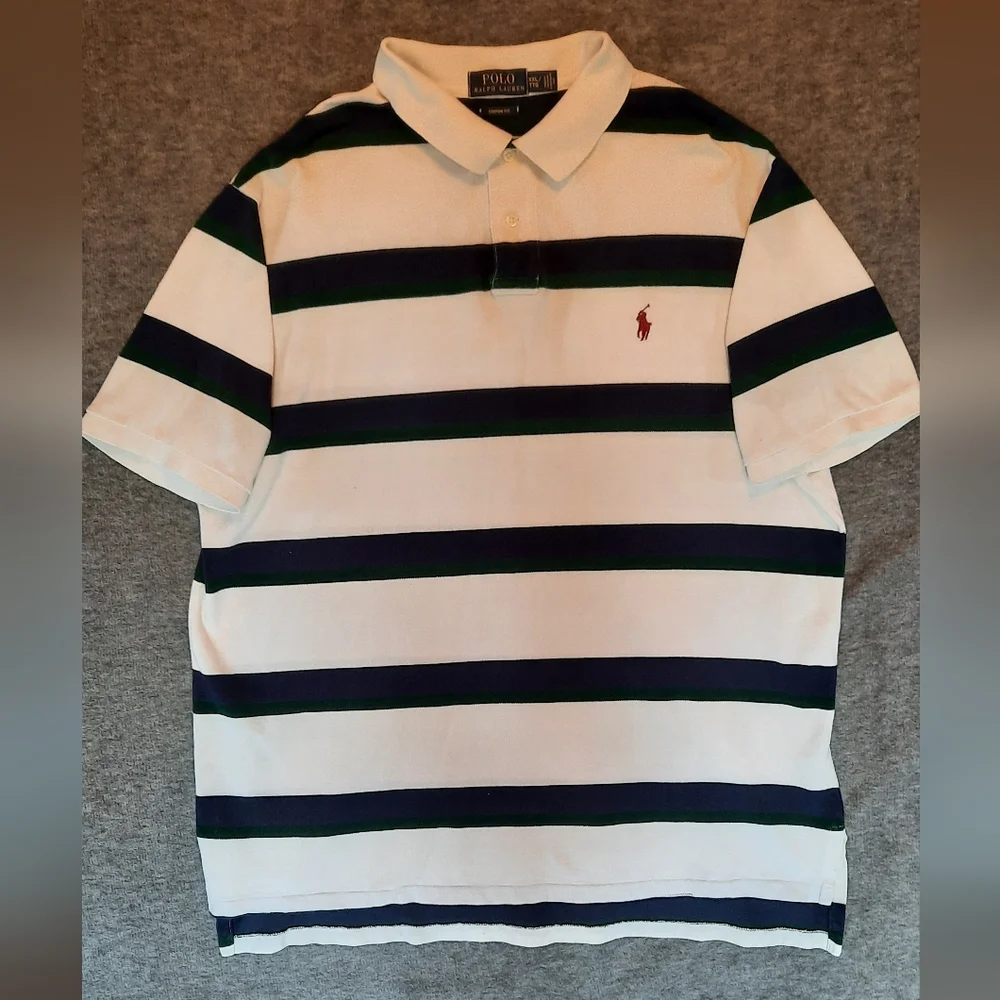 Polo Ralph Lauren Shirt Mens XXL White Striped Polo Golf Sporty Preppy Custom